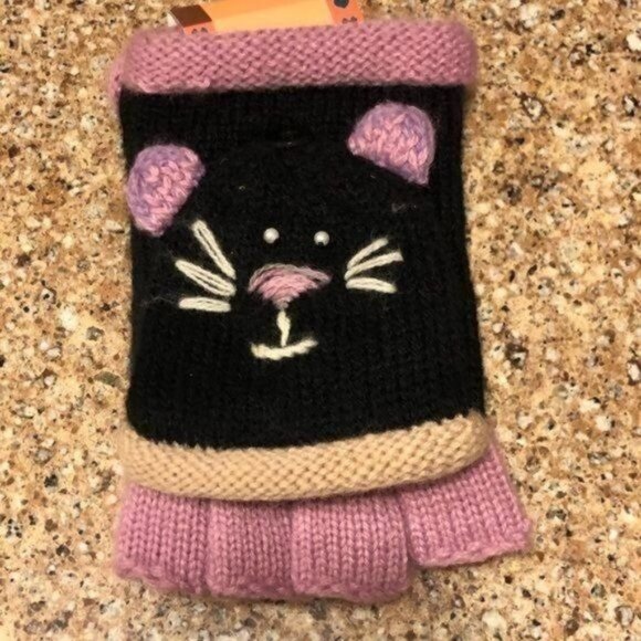 Convertible Fingerless Mittens / Gloves Kitten Kitty Mittens - Picture 1 of 3